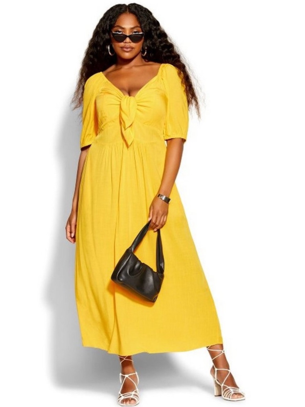 City Chic Yellow Maxi Dress with Front Tie